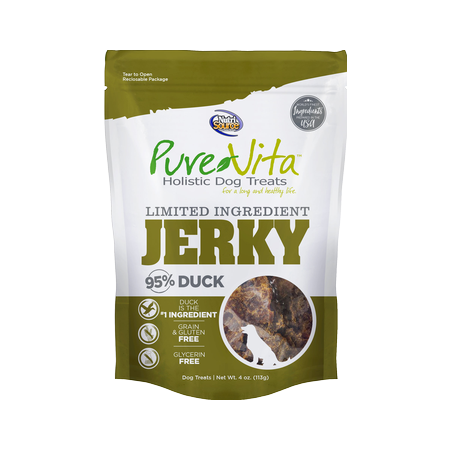 Pure Vita Dog Treat Jerky Duck 4 oz Bag - Southeast Pet Online Ordering